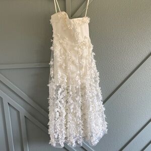 White bridal Helsi Audrey Square-Neck Floral Applique Sheer Midi Dress